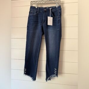 Kancan Women’s Crop Frayed Chew Jeans Size 11/29, NEW with Tags, Embellished